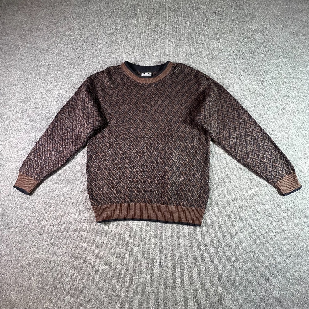 VTG Jantzen Classics Sweater Men's Large Brown Geometric Thick knit Cozy Outdoor